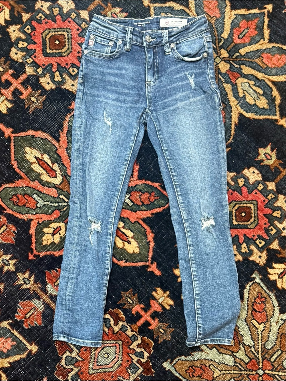 Ag Adriano Goldschmied Girls Medium Blue Distressed Skinny Jeans